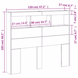 vidaXL Headboard Cabinet with LED Bedroom Bed Headboard Black 120x17x102 cm - Additional view 3