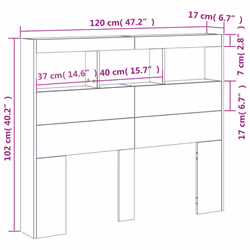 vidaXL Headboard Cabinet with LED Bedroom Bed Header Sonoma Oak 120x17x102 cm - Additional view 3