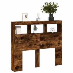 vidaXL Headboard Cabinet with LED Home Bed Headboard Smoked Oak 120x17x102 cm - Additional view 4