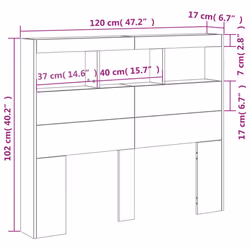 vidaXL Headboard Cabinet with LED Bed Headboard Grey Sonoma 120x17x102 cm - Additional view 3