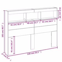 vidaXL Headboard Cabinet with LED Bedroom Bed Headboard Black 140x17x102 cm - Additional view 3