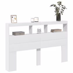vidaXL Headboard Cabinet with LED Bedroom Bed Headboard White 160x17x102 cm - Additional view 4
