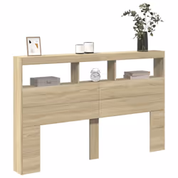 vidaXL Headboard Cabinet with LED Bedroom Bed Header Sonoma Oak 160x17x102 cm - Additional view 4