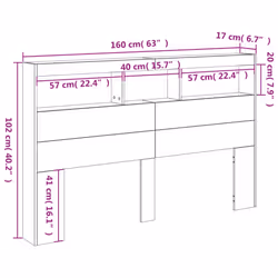 vidaXL Headboard Cabinet with LED Bed Headboard Concrete Grey 160x17x102 cm - Additional view 3