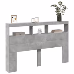 vidaXL Headboard Cabinet with LED Bed Headboard Concrete Grey 160x17x102 cm - Additional view 4