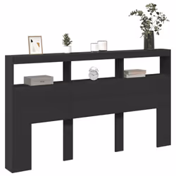 vidaXL Headboard Cabinet with LED Bed Backboard Headboard Black 180x17x102 cm - Additional view 4