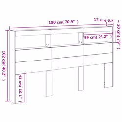 vidaXL Headboard Cabinet with LED Bedroom Bed Header Sonoma Oak 180x17x102 cm - Additional view 3