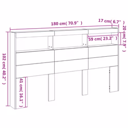 vidaXL Headboard Cabinet with LED Bed Headboard Concrete Grey 180x17x102 cm - Additional view 3