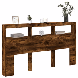 vidaXL Headboard Cabinet with LED Home Bed Headboard Smoked Oak 180x17x102 cm - Additional view 4