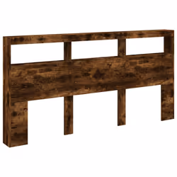 vidaXL Headboard Cabinet with LED Home Bed Headboard Smoked Oak 200x17x102 cm