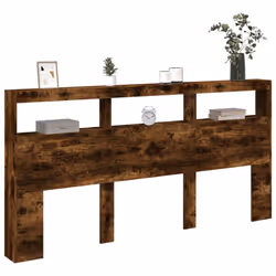 vidaXL Headboard Cabinet with LED Home Bed Headboard Smoked Oak 200x17x102 cm