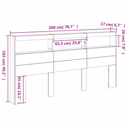 vidaXL Headboard Cabinet with LED Bed Headboard Grey Sonoma 200x17x102 cm - Additional view 3