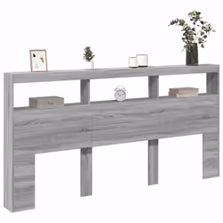 vidaXL Headboard Cabinet with LED Bed Headboard Grey Sonoma 200x17x102 cm - Additional view 4