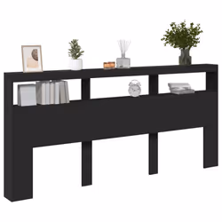 vidaXL Headboard Cabinet with LED Bedroom Bed Headboard Black 220x17x102 cm - Additional view 4