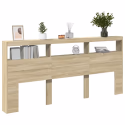 vidaXL Headboard Cabinet with LED Bedroom Bed Header Sonoma Oak 220x17x102 cm - Additional view 4