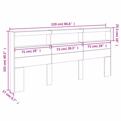 vidaXL Headboard Cabinet with LED Bed Headboard Concrete Grey 220x17x102 cm - Additional view 3