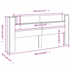 vidaXL Headboard Cabinet with LED Bedroom Bed Header Black 220x16.5x103.5 cm - Additional view 3