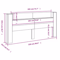 vidaXL Headboard Cabinet with LED Bed Cabinet Concrete Grey 220x16.5x103.5 cm - Additional view 3