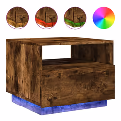 vidaXL Coffee Table with LED Lights Hallway Accent End Table Side Sofa Table - smoked oak, 50 x 49 x 40 cm