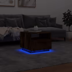 vidaXL Coffee Table with LED Lights Hallway Accent End Table Side Sofa Table - smoked oak, 50 x 49 x 40 cm - Additional view 4