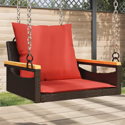 vidaXL Swing Bench with Cushions Brown 24.8x24.4x15.7 Poly Rattan
