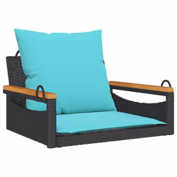 vidaXL Swing Bench with Cushions Black 24.8x24.4x15.7 Poly Rattan