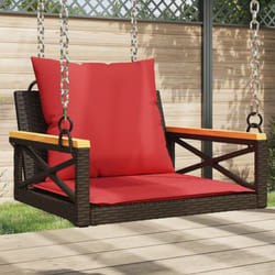 vidaXL Swing Bench with Cushions Brown 24.8x24.4x15.7 Poly Rattan