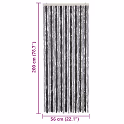 vidaXL Fly Curtain Door Curtain Fly Screen Fly Blind Insect Curtain Chenille - grey and black, 56 x 200 cm