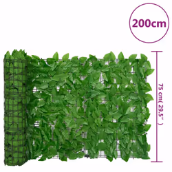 vidaXL Balcony Privacy Screen with Leaves Patio Artificial Ivy Fence Screening - green, 200 x 75 cm