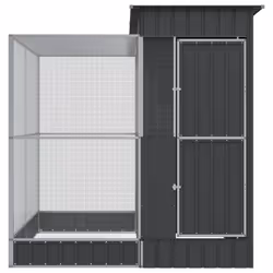 vidaXL Aviary with Extension Bird Cage Walk In Chicken Run Coop Silver Steel - 209 x 203 x 216 cm - Additional view 2