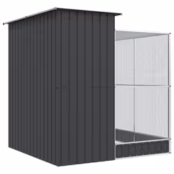 vidaXL Aviary with Extension Bird Cage Walk In Chicken Run Coop Silver Steel - 209 x 203 x 216 cm - Additional view 4