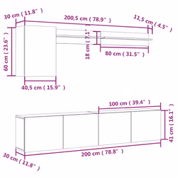 vidaXL TV Wall Units 5 Piece Floating TV Unit Stand Engineered Wood - concrete grey