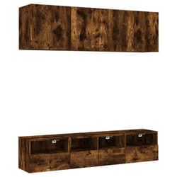 vidaXL TV Wall Units 5 Piece Floating TV Wall Unit TV Stand Engineered Wood - smoked oak