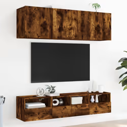 vidaXL TV Wall Units 5 Piece Floating TV Wall Unit TV Stand Engineered Wood - smoked oak