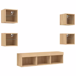 vidaXL TV Wall Units 7 Piece with LED Wall Mounted TV Cabinet Engineered Wood - sonoma oak - Additional view 4