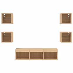 vidaXL TV Wall Units 7 Piece with LED Wall Mounted TV Cabinet Engineered Wood - sonoma oak - Additional view 5