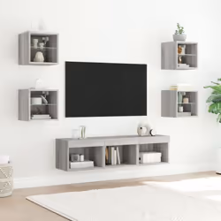 vidaXL TV Wall Units 7 Piece with LED Wall Mounted TV Cabinet Engineered Wood - grey sonoma - Additional view 2