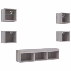 vidaXL TV Wall Units 7 Piece with LED Wall Mounted TV Cabinet Engineered Wood - grey sonoma - Additional view 4