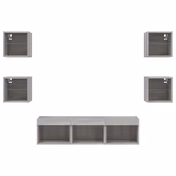vidaXL TV Wall Units 7 Piece with LED Wall Mounted TV Cabinet Engineered Wood - grey sonoma - Additional view 5