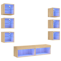 vidaXL TV Wall Units 8 Piece TV Cabinet with LED Grey Sonoma Engineered Wood - sonoma oak