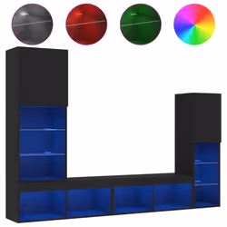 vidaXL TV Wall Units 4 Piece with LED TV Unit Engineered Wood - black