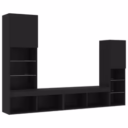 vidaXL TV Wall Units 4 Piece with LED TV Unit Engineered Wood - black