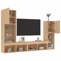 vidaXL 4 Piece TV Wall Units with LED Sonoma Oak Engineered Wood - Additional view 4
