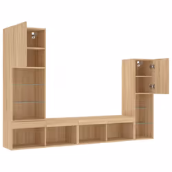 vidaXL 4 Piece TV Wall Units with LED Sonoma Oak Engineered Wood - Additional view 5