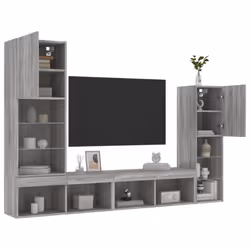 vidaXL 4 Piece TV Wall Units with LED Grey Sonoma Engineered Wood - Additional view 4