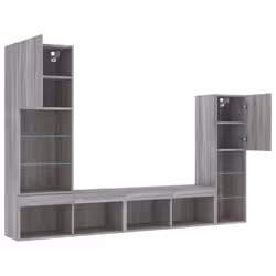 vidaXL 4 Piece TV Wall Units with LED Grey Sonoma Engineered Wood - Additional view 5