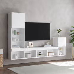 vidaXL 4 Piece TV Wall Units with LED White Engineered Wood
