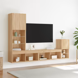 vidaXL 4 Piece TV Wall Units with LED Sonoma Oak Engineered Wood