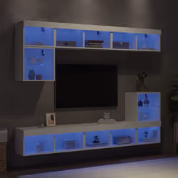 vidaXL TV Wall Units 8 Piece with LED Floating TV Unit White Engineered Wood