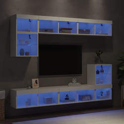 vidaXL TV Wall Units 8 Piece with LED Floating TV Unit White Engineered Wood